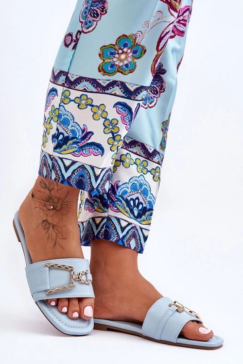 Damskie Klasyczne Klapki Z Ozdobą Niebieskie Impressive