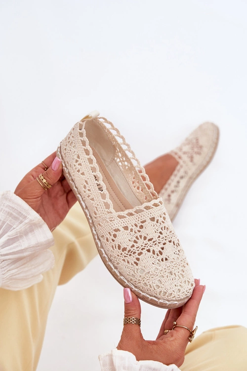 Koronkowe Espadryle Damskie Beżowe Adelira