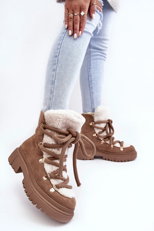 Trapery Śniegowce Damskie Z Wiązaniem Beżowe Shala