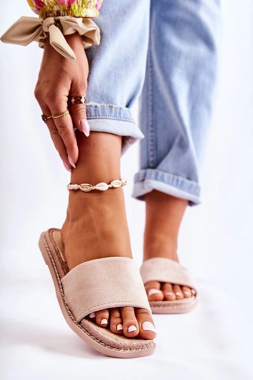 Zamszowe Damskie Klapki Beżowe Sunset