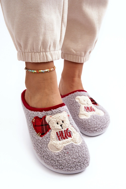 Damskie Domowe Klapki Kapcie Z Misiem Inblu EC000095 Szare