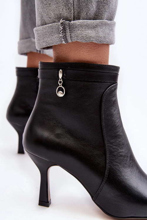 Skórzane Damskie Botki Na Szpilce Maciejka 06301-01 Czarne