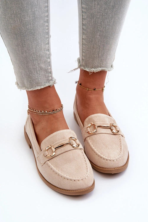 Mokasyny Damskie Na Płaskim Obcasie Z Ozdobą Beżowe Aviole