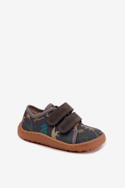 Kapcie Dziecięce Barefoot Dinozaury Froddo Canvas G1700440-31 Szare