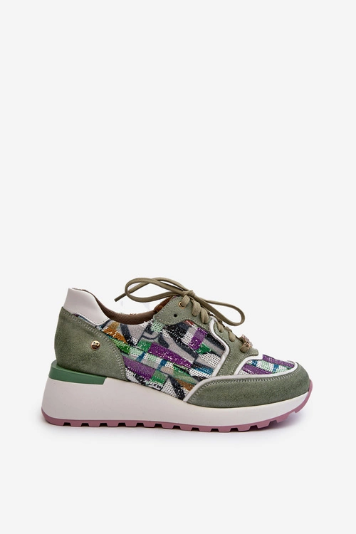 Skórzane Sneakersy Damskie Na Platformie Maciejka 06390-09 Seledynowe