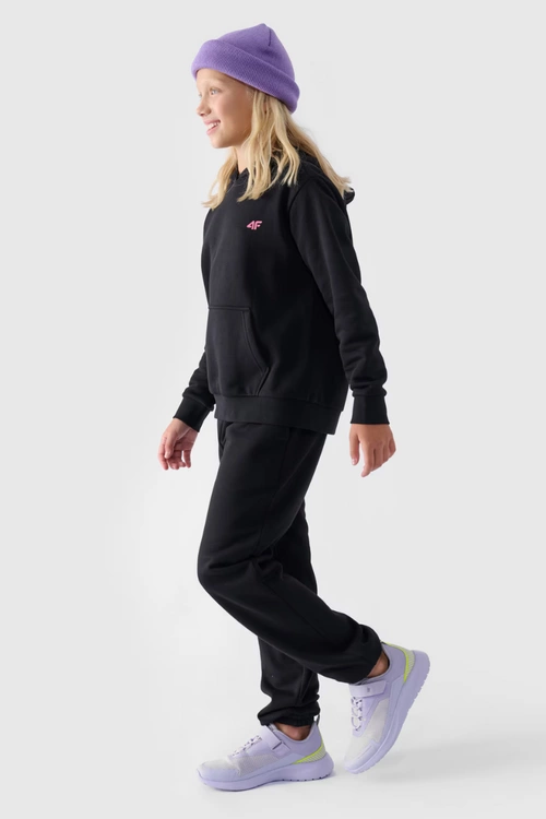 Dziewczęca Nierozpinana Bluza Z Kapturem Gładka Czarna 4F 4FJWMM00TSWSF1316-20S