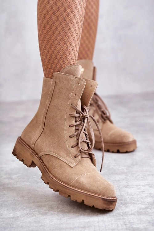 Zamszowe Botki Na Suwak Nicole 2754 Beżowe