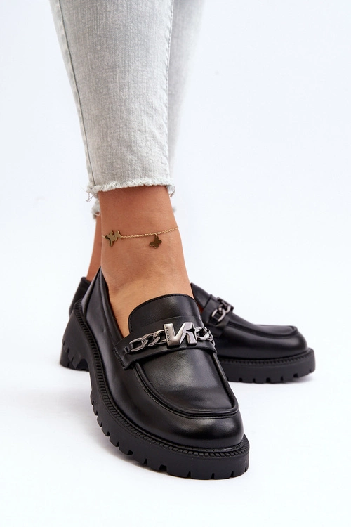 Mokasyny Damskie Na Płaskim Obcasie Czarne Ezoma