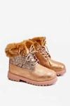 Dziecięce Błyszczące Botki Traperki Ocieplane Złote Brema
