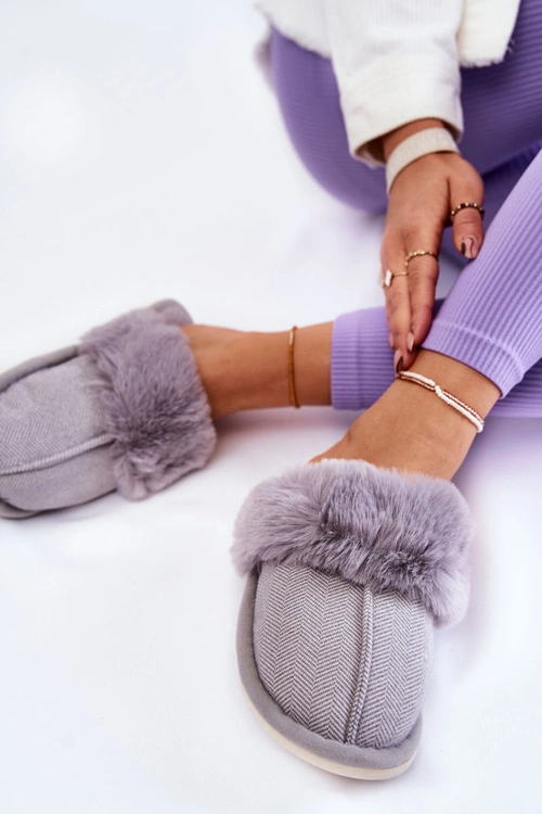 Damskie Ocieplane Papcie Z Futerkiem Szare Franco