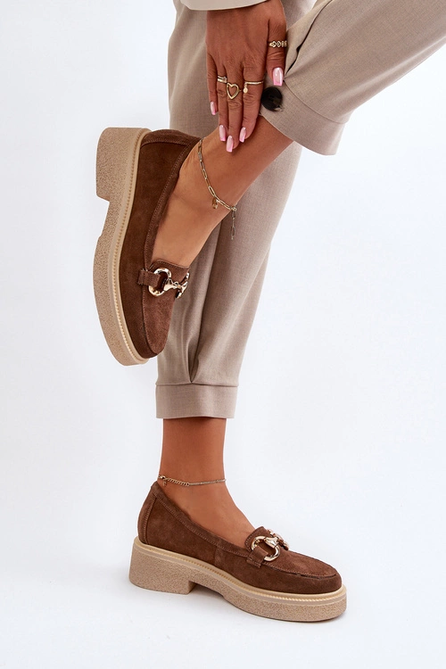 Zazoo 3429 Zamszowe Mokasyny Damskie Z Ozdobą Brązowe