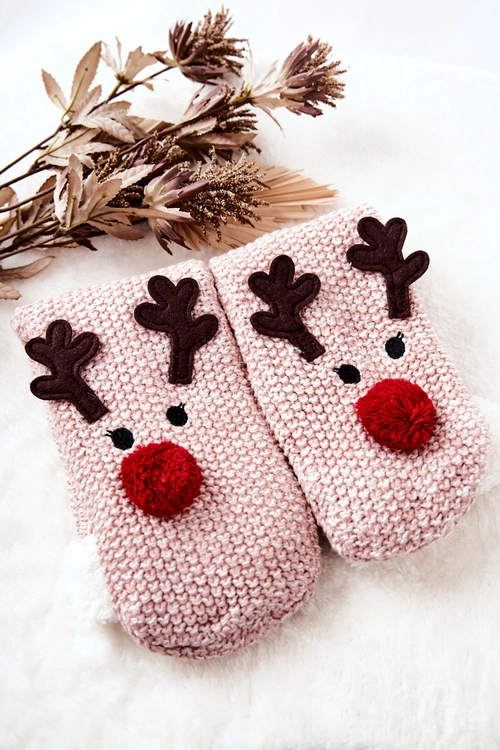 Świąteczne Skarpetki Długie Renifer Jasnoróżowe