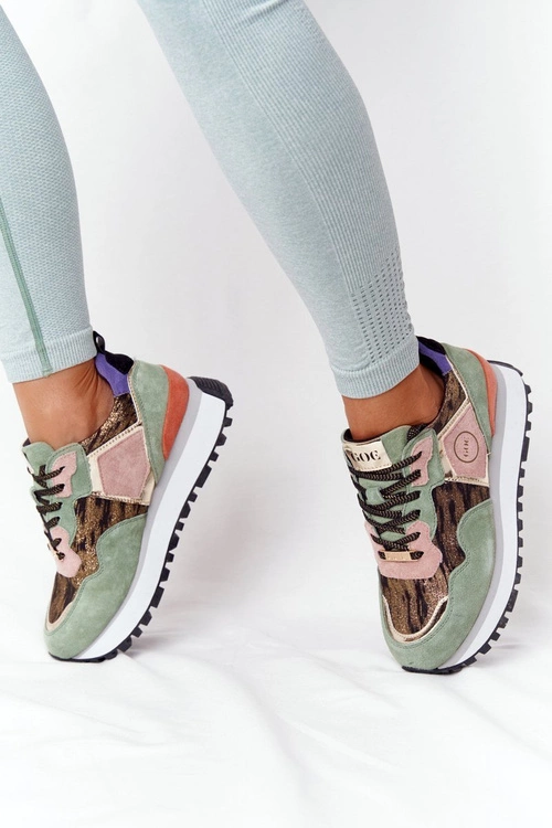 Zamszowe Sportowe Buty Na Platformie GOE HH2N4002 Zielono-Złote