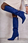 Zamszowe Kozaki Na Szpilce Niebieskie Carite