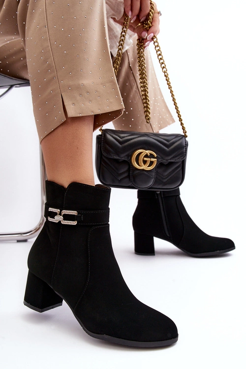 Damskie Botki Na Niskim Obcasie Z Ozdobą Czarne Numissa