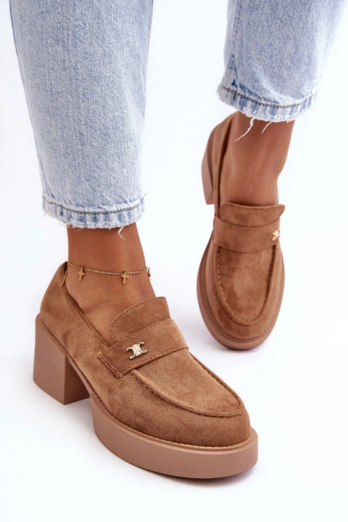 Zamszowe Półbuty Na Obcasie Damskie Ciemnobeżowe Afnira