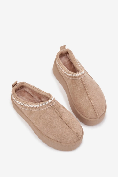 Śniegowce Dziecięce Młodzieżowe Z Haftem Na Platformie Beżowe Jolisse