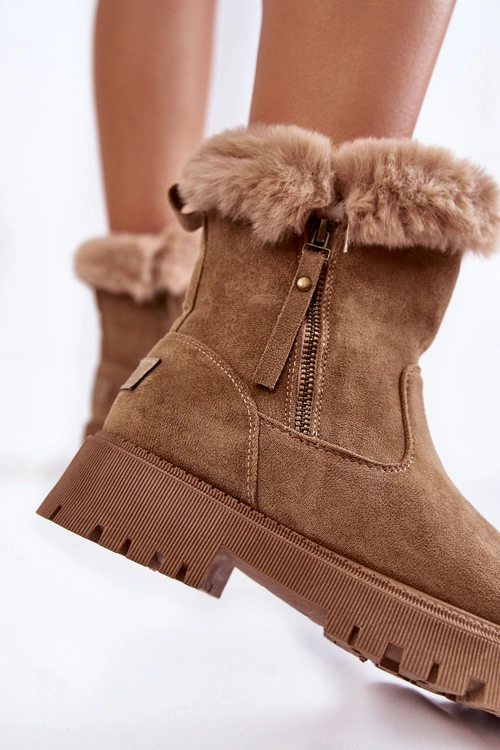 Zamszowe Botki Z Futerkiem Na Suwak Beżowe Rezan