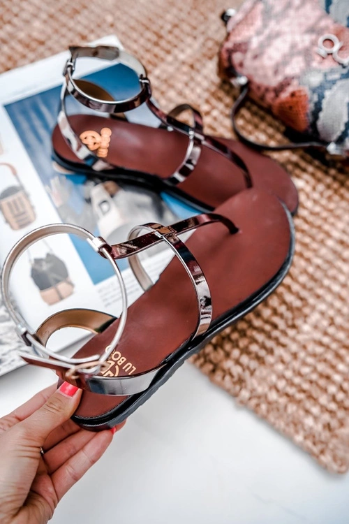 Lu Boo Czarne Lustrzane Sandałki Rzymianki Japonki Lento