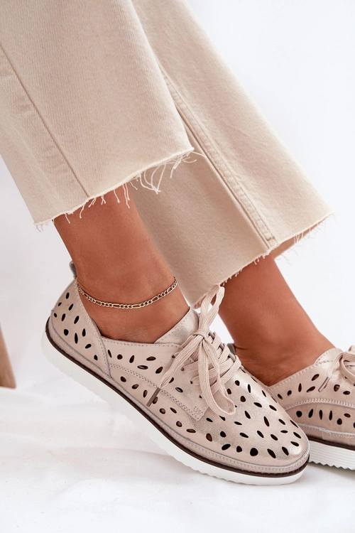 Półbuty Skórzane Damskie S.Barski LR51-611 Złote