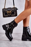 Lakierowane Damskie Botki Z Ćwiekami Czarne Leticia