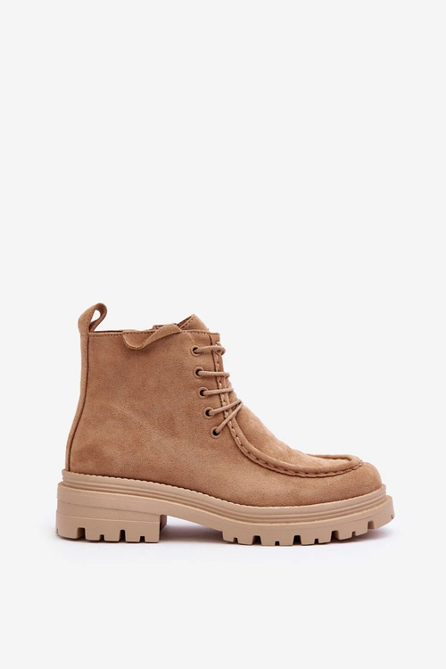 Damskie Botki Trapery Na Suwak Ciemnobeżowe Apolosi