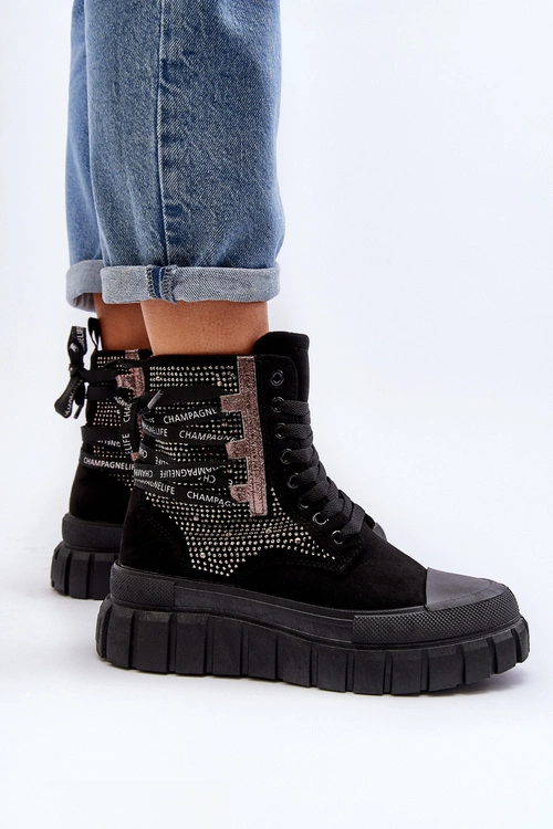 Wysokie Trampki Damskie Na Masywnej Platformie Czarne Wonise