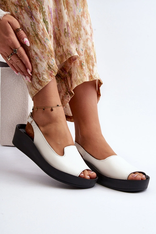 Zazoo 2893 Sandały Damskie Skórzane na Grubej Podeszwie Białe