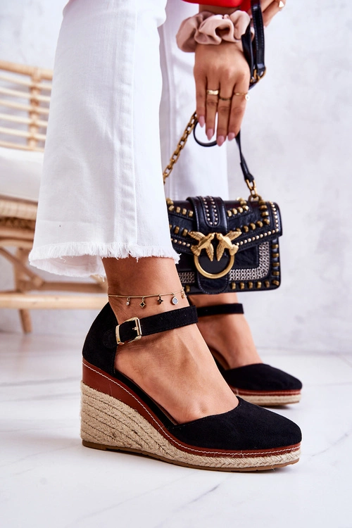 Damskie Espadryle Na Koturnie Czarne Tamarill