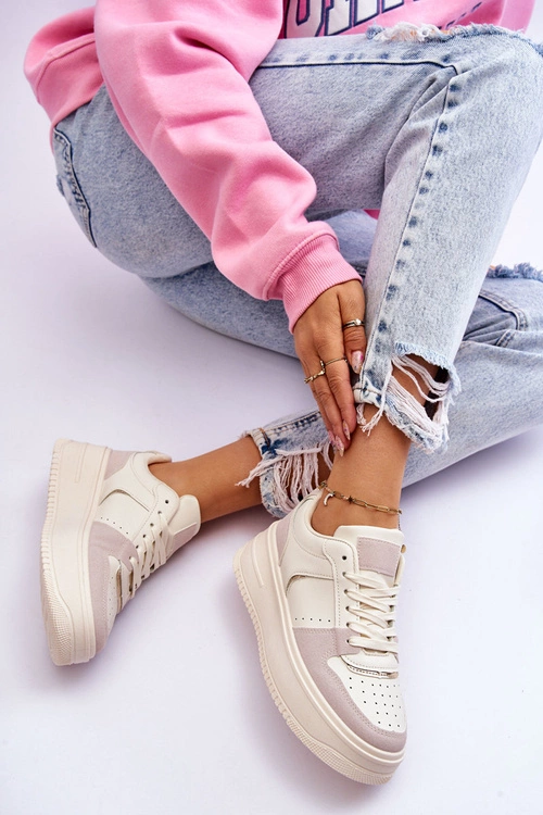 Damskie Buty Sportowe Na Wysokiej Platformie Jasnobeżowe Bexley