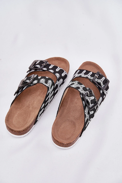 Klapki Damskie Z Klamrami I Brokatem S.Barski RB51-006 Czarne