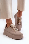Damskie Skórzane Sneakersy Z Ozdobami CheBello 4292 Beżowe