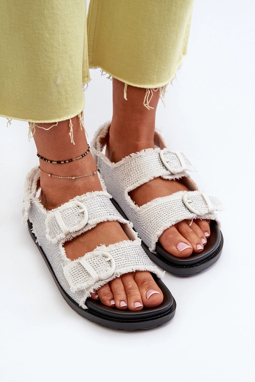 Jeansowe Zdobione Sandały Damskie Białe Irmale