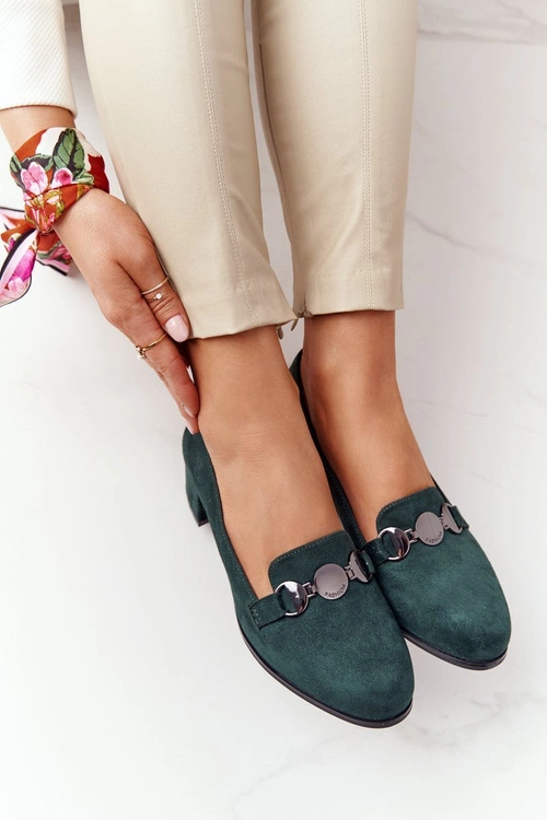 Zamszowe Półbuty Na Obcasie Sergio Leone PB148 Zielone