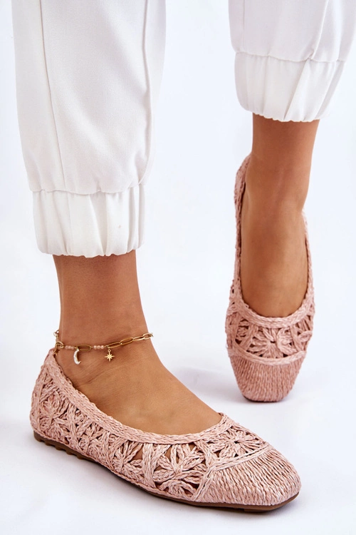 Ażurowe Modne Baleriny Różowe Thiago