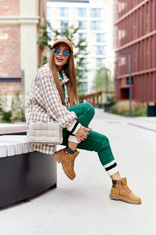 Damskie Ocieplane Trapery Na Suwak Camel Lenox