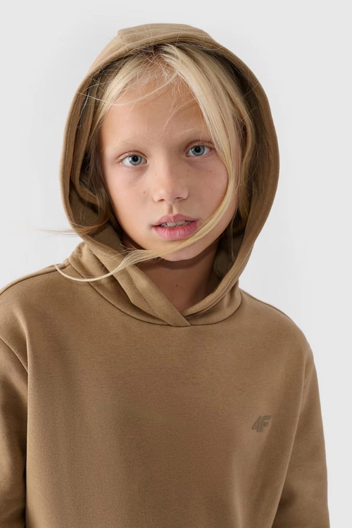 Dziewczęca Nierozpinana Bluza Z Kapturem Gładka Beżowa 4F 4FJWMM00TSWSF1316-83S