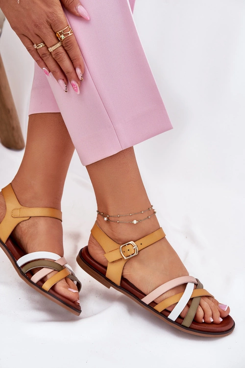 Damskie Sandały Z Przeplatającymi Się Paskami Sergio Leone SK090H Żółte