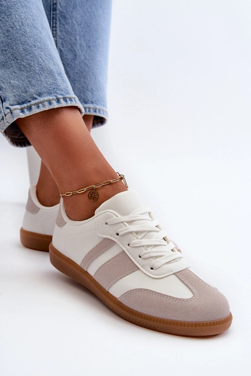 Damskie Niskie Eko Skórzane Sneakersy Biało-Szare Relialia