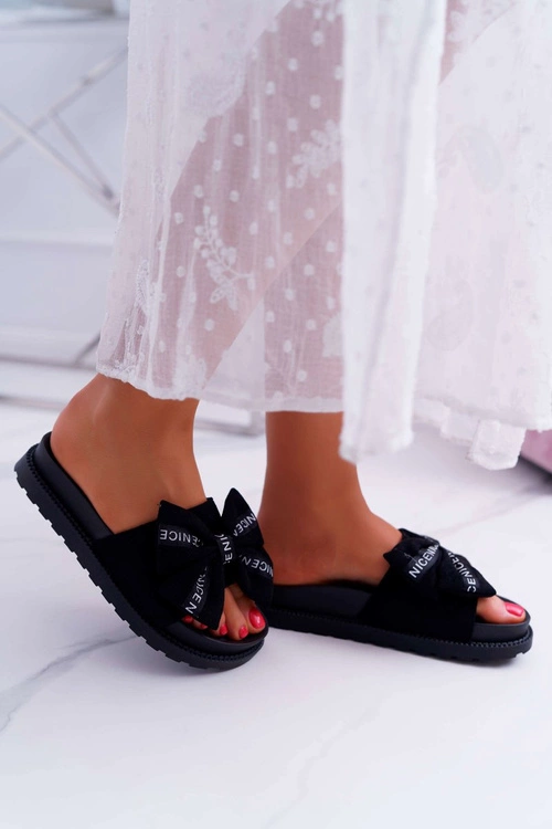 Damskie Klapki Profilowana Wkładka Z Kokardką Czarne Juicy