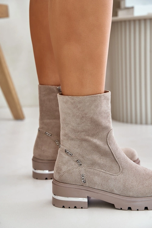 Ocieplane Botki Damskie Z Eko Zamszu Na Zamek Beżowe Narilie