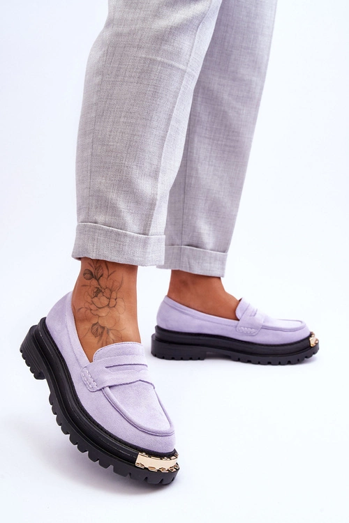 Klasyczne Zamszowe Mokasyny Z Ozdobą Fioletowe Monaro