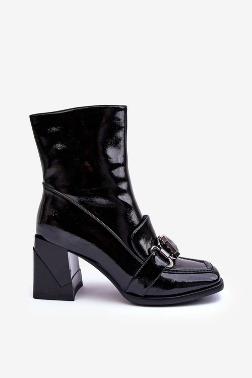 Skórzane Botki Na Masywnym Obcasie Z Ozdobą S.Barski MR870-99 Czarne