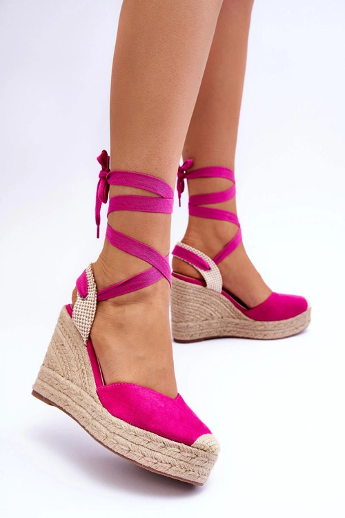 Wiązane Sandały Na Wysokim Koturnie Fuksja Lendy
