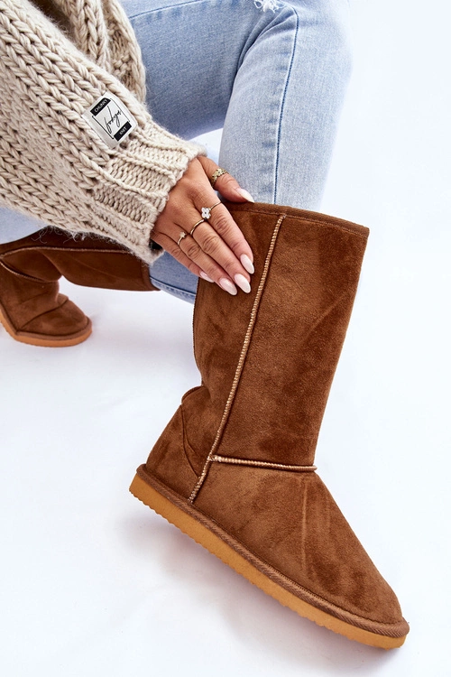 Damskie Zamszowe Wysokie Śniegowce Ocieplane Camel Reyma