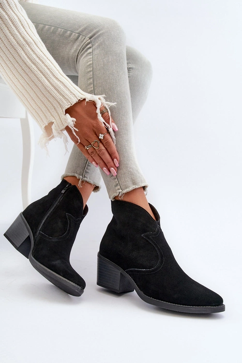 Zamszowe Botki Kowbojki Na Suwak D&A SN622-29 Czarne