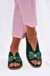 Sandały Damskie Z Kokardą Na Płaskim Obcasie S.Barski KV51-014 Zielone