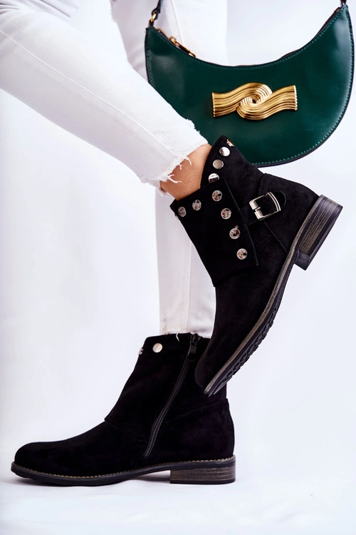 Damskie Zamszowe Botki Z Klamrą S. Barski Czarne Merk