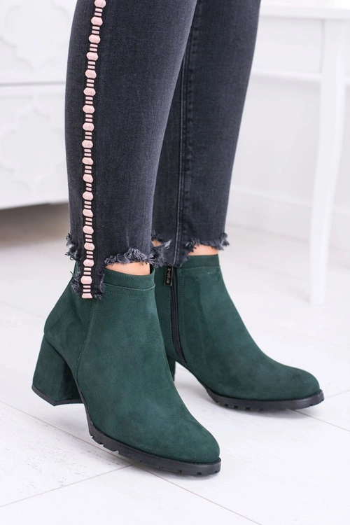 Damskie Zielone Skórzane Botki Na Słupku Nicole