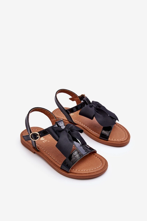 Dziecięce Lakierowane Sandałki Z Kokardą Czarne Netina